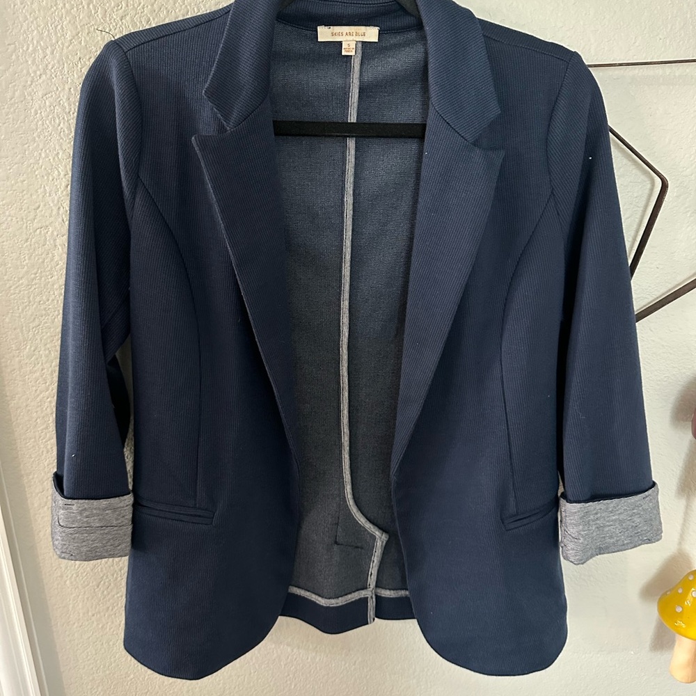 Skies Are Blue Navy Blazer with Gray Lining